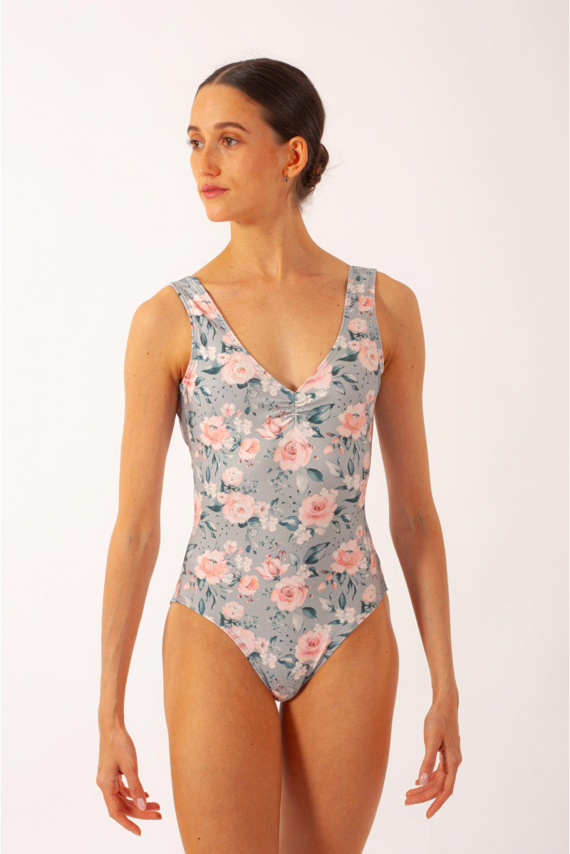 Justaucorps à fleur Mara Dancewear gris / rose