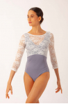 Justaucorps manches dentelle Penelope Mara Dancewear bleu