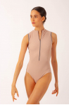 Justaucorps côtelé col montant Aura Mara Dancewear rose