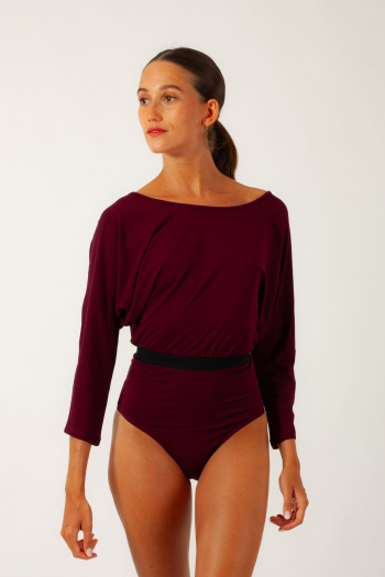 Galatee Temps Dance Burgundy Batwing Leotard