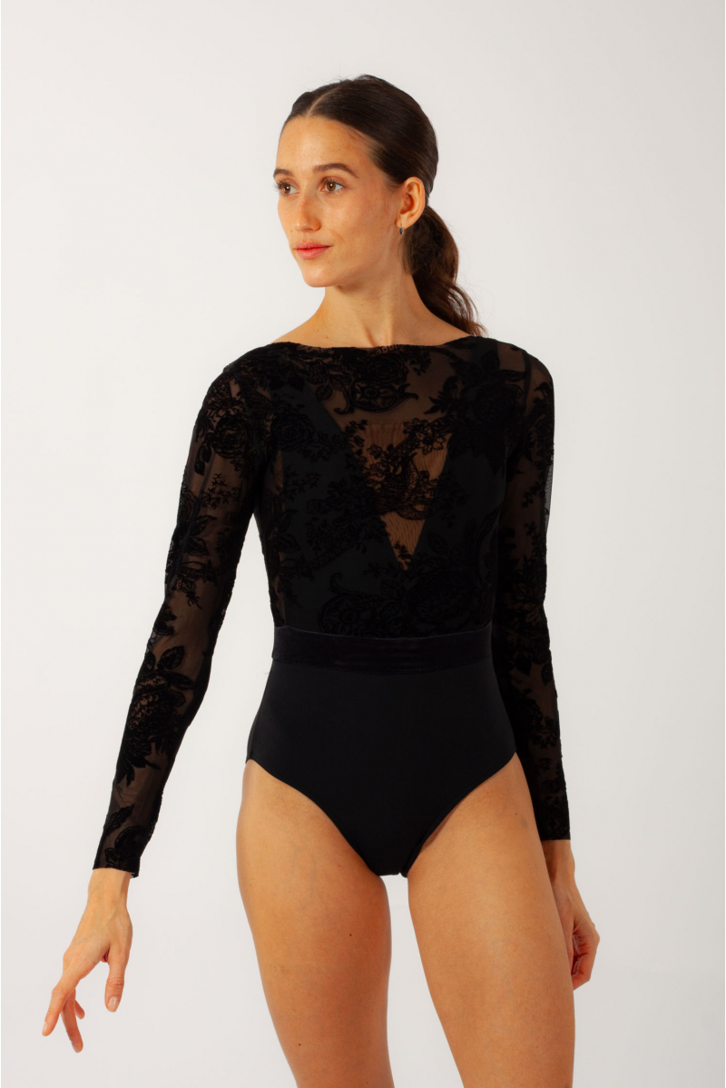 Secilia Grishko black lace long sleeve leotard