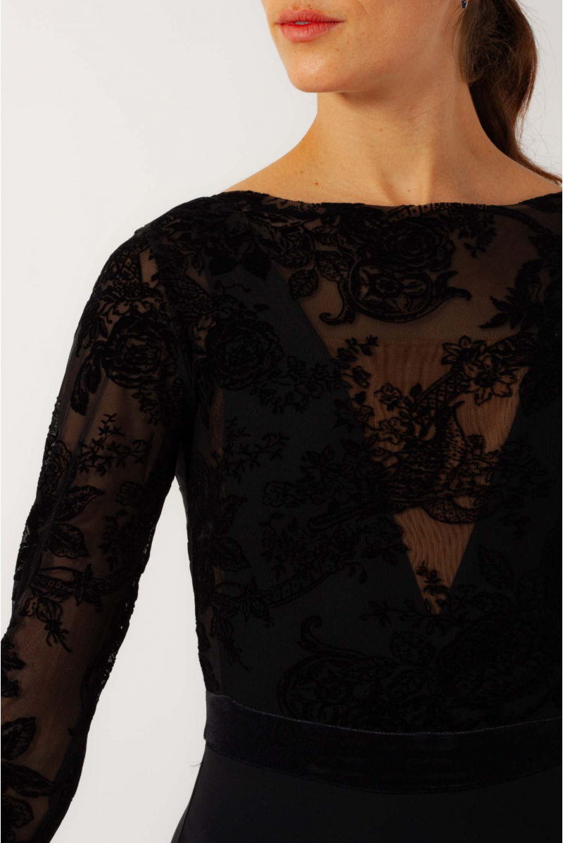 Secilia Grishko black lace long sleeve leotard