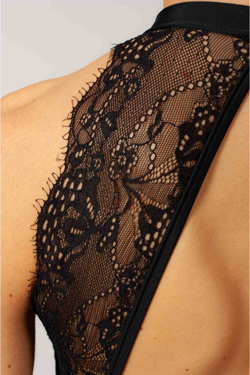 Intermezzo black leotard in lace with high collar