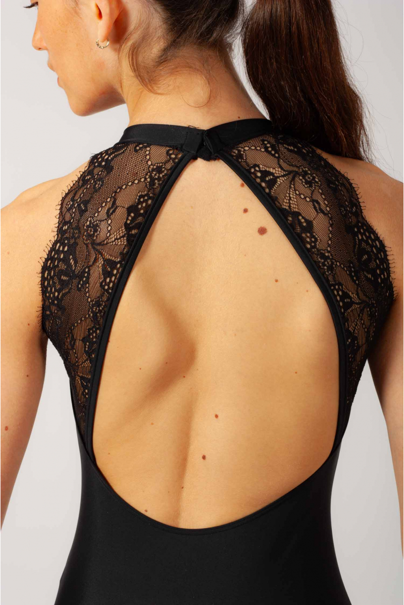 Intermezzo black leotard in lace with high collar