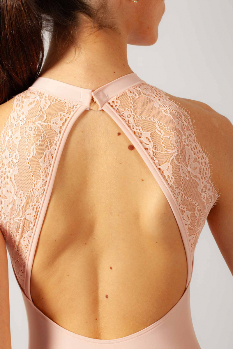 Intermezzo pink leotard in lace with high collar