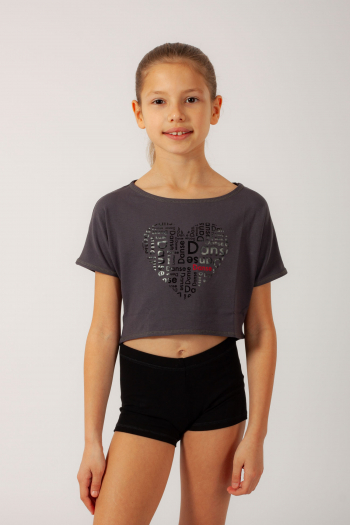 Girl's shadow crop top heart pattern Agile Temps Danse