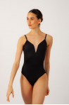 Black Eshaal Intermezzo leotard with flesh-coloured yoke