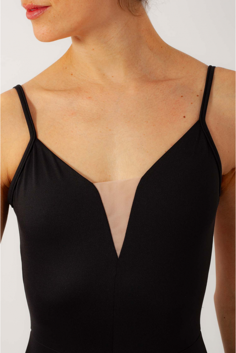 Black Eshaal Intermezzo leotard with flesh-coloured yoke