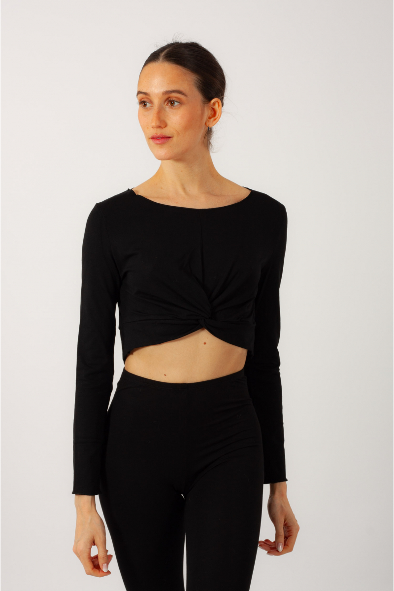 Ballet Rosa Megumi black long sleeve crop top