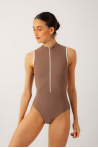 Justaucorps côtelé col montant Aura Mara Dancewear Maron