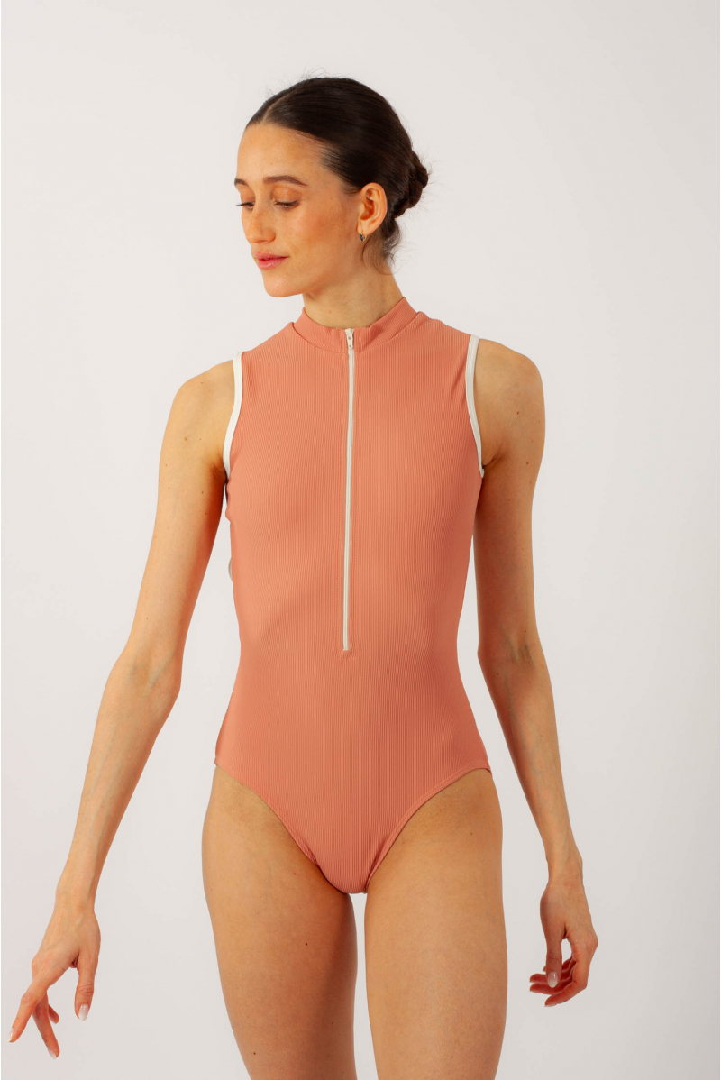 Justaucorps côtelé col montant Aura Mara Dancewear corail