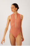 Justaucorps côtelé col montant Aura Mara Dancewear corail