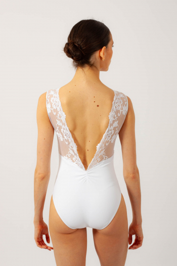 White V-neck leotard Bertille Ballet Rosa