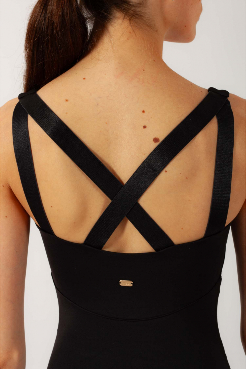 Mirella black cross-strap leotard M3122LM