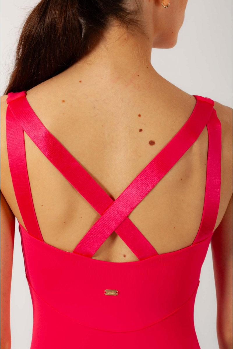 Mirella pink cross-strap leotard M3122LM