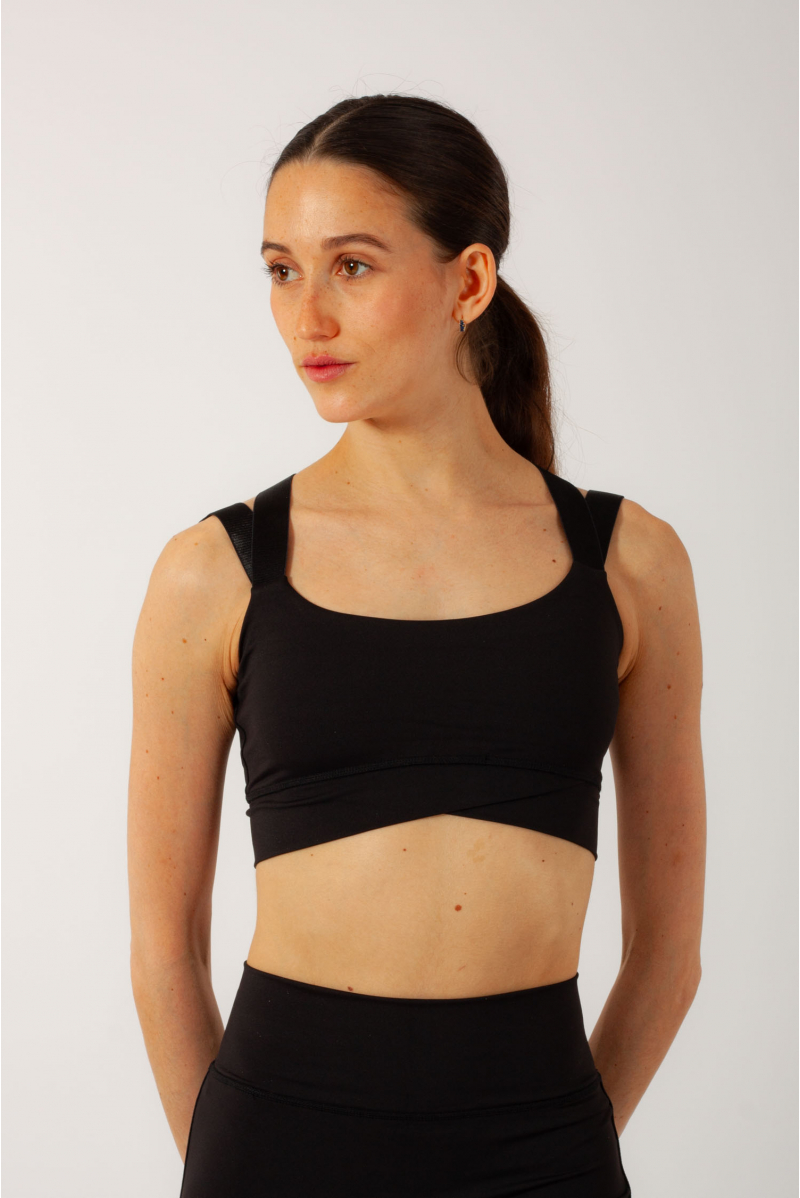 Mirella M749L black cross back crop top